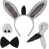 EVERMARKET 4 Pcs Donkey Costume Set, Donkey Ears Headband Donkey Nose Tail Bow Tie, Animal Donkey Costume Accessories for Halloween Christmas Birthday Party Cosplay Masquerades