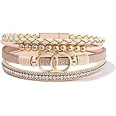 FANCY SHINY Boho Leather Wrap Bracelet Stackable Infinity Chunky Cuff Bracelets Western Hippie Outfits Jewelry Valentine Gifts for Women