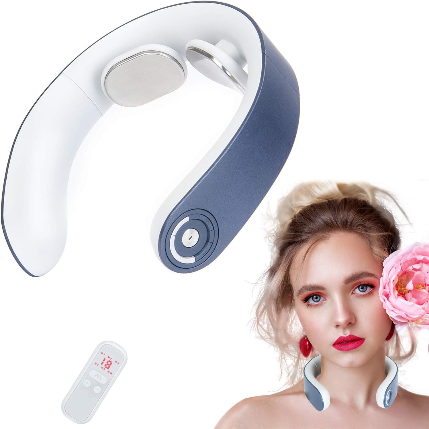 Neck Massager, Intelligent Portable Neck Massage Equipment with Heat, 5 Modes 15 Levels Deep Tissue Trigger Point Massage Use at Office, Travel, Home, Car（Blue）: Health & Personal Care