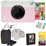 KODAK Printomatic Instant Camera Pink Gift Bundle with Zink Paper 20 Sheets Case