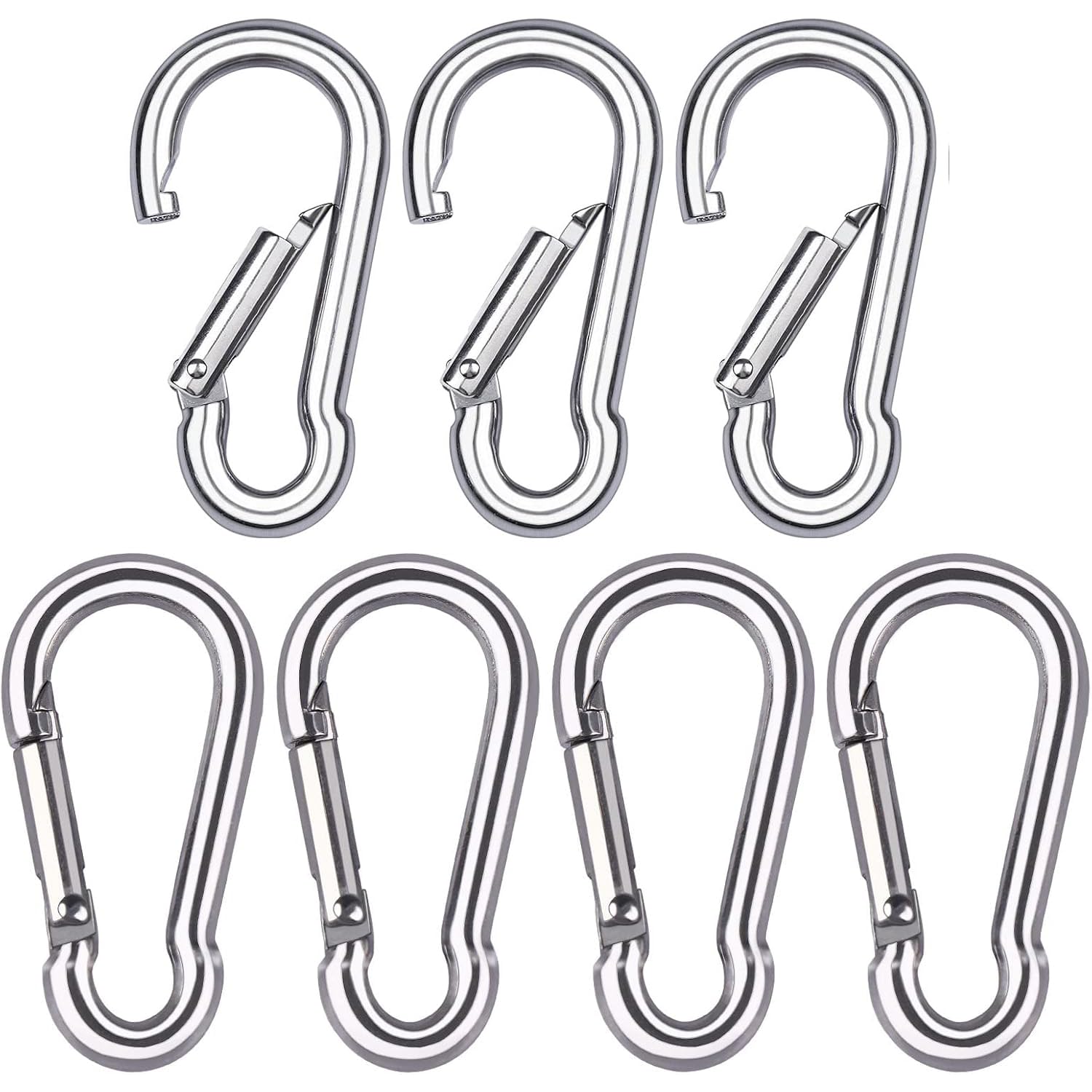 7 PCS Carabiner Heavy Duty 304 Stainless Steel M6 Carabiner Snap Hook Gauge Steel Carabine Swivel Spring Clip for Outdoor Hiking Camping Fishing (Not for Climbing)