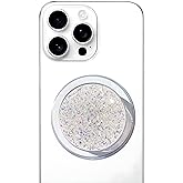 Magnetic Phone Handle Compatible with Phones, Foldable Phone Grip Stand for Smart Phones, Tablet Computers and Mobile Phone Accessories - Transparent Glitter Resin Powder Silver