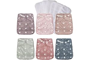 COOLAPEACH Washable Reusable Cloth Diapers for Babies, Adjustable Baby Cloth Diapers Newborn,6 Pack Pocket Diapers with 6Pcs Microfiber Inserts