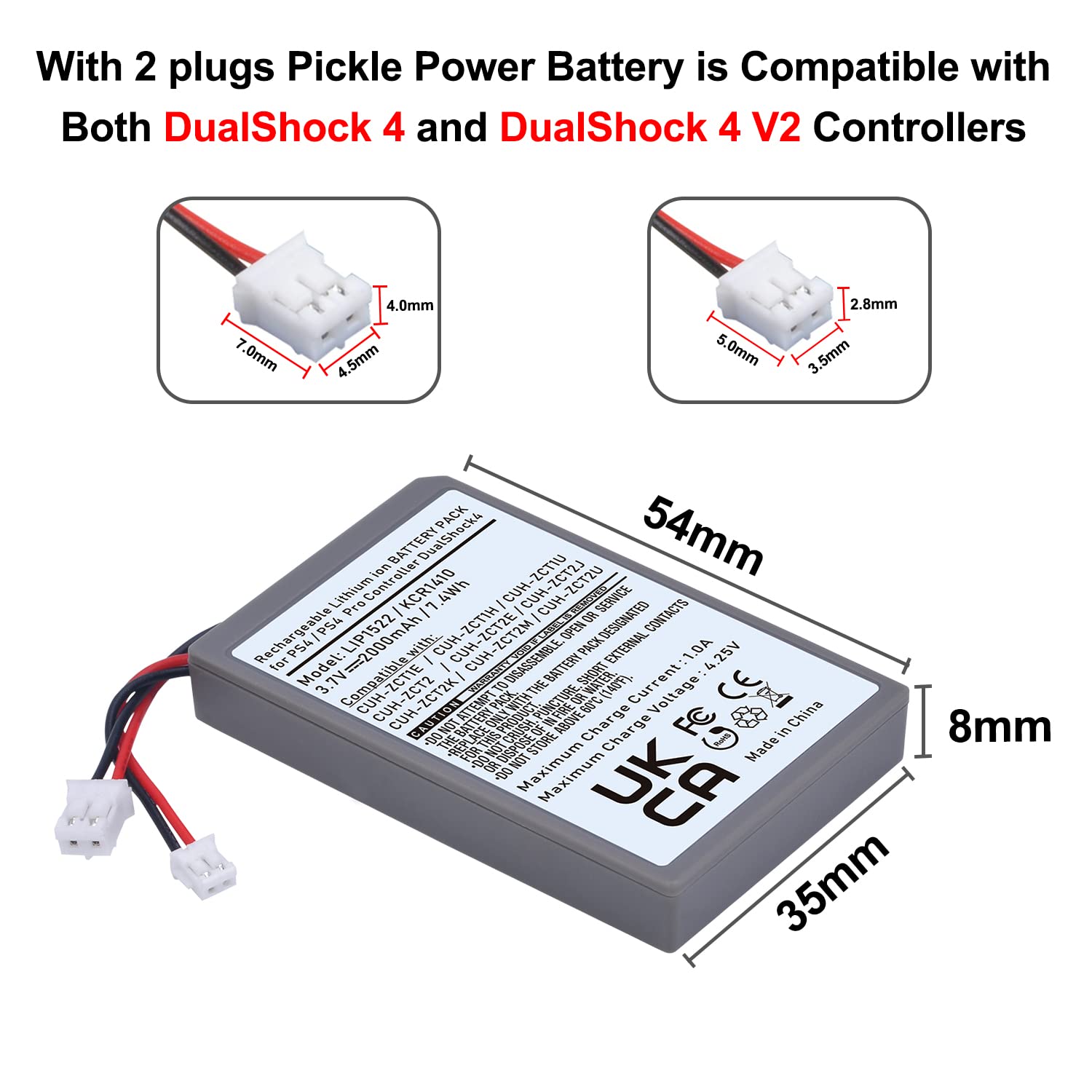 Batmax 2Pcs 2000mAh PS4 Controller Battery for Sony PS4 PlayStation 4 Slim/Pro Dualshock CUH-ZCT1E CUH-ZCT1H CUH-ZCT1U CUH-ZCT2, CUH-ZCT2U LIP1522 KCR141 Gamepad