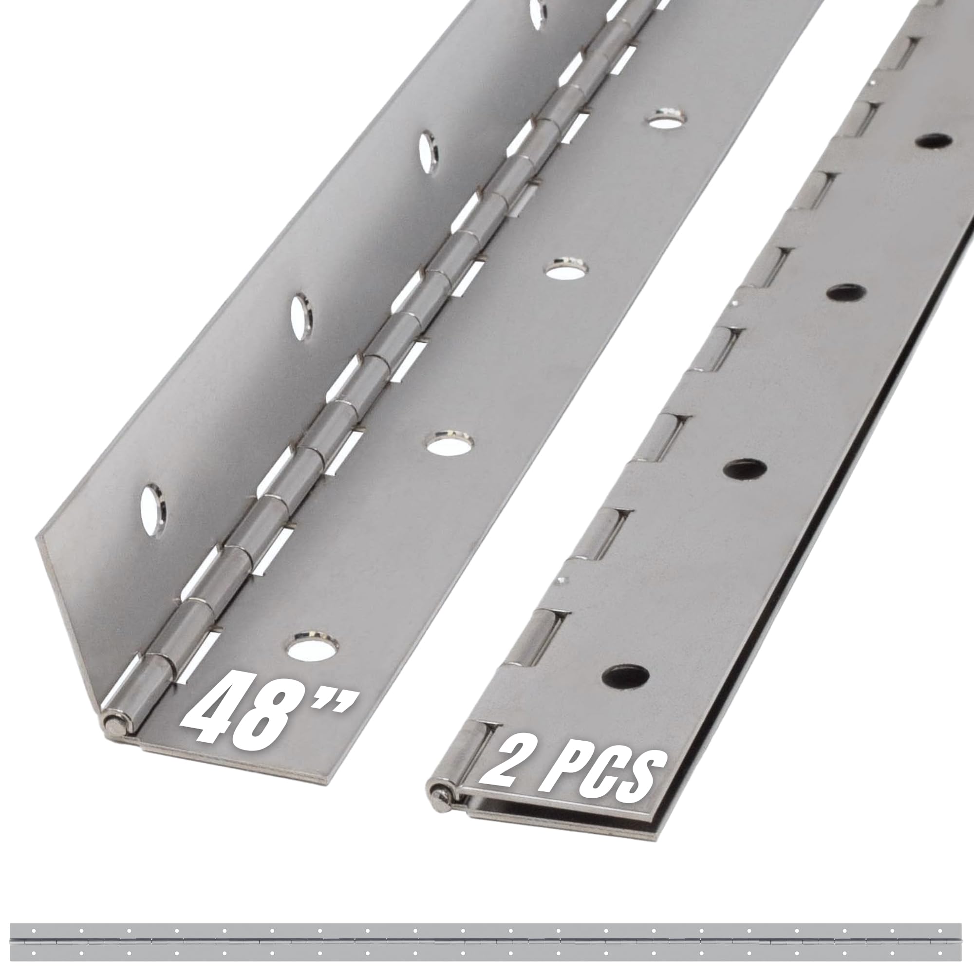 Photo 1 of 48 Inch Silver Heavy Duty Piano Hinge Continuous Stainless Steel 304 (2-Pack), Surface Mount Cabinet Hinges Silver 48"x2" for Industrial Equipment, Commercial Display & Large Access Panel