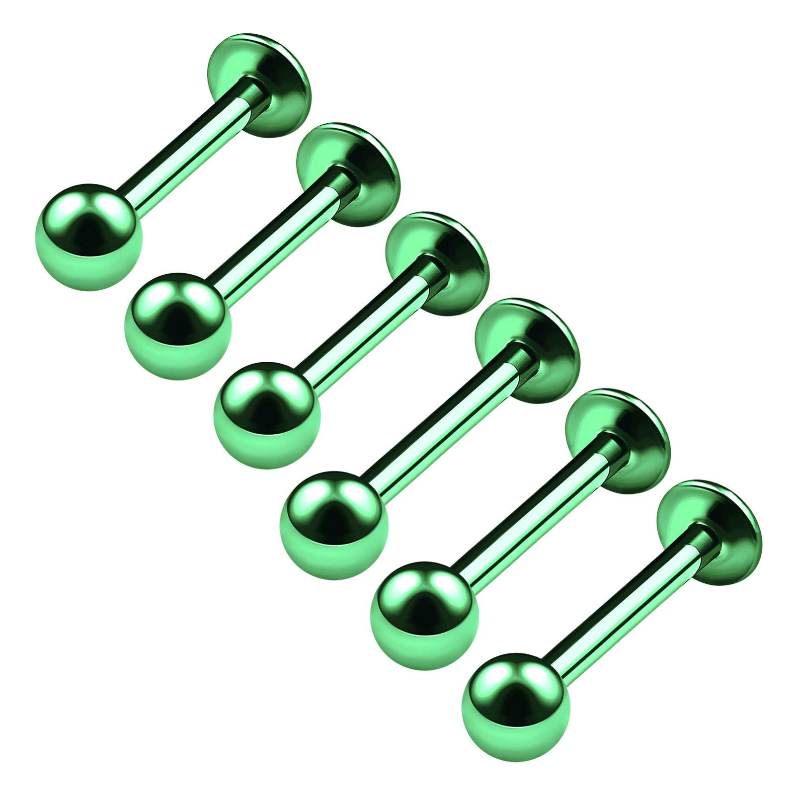 BanaVega 6PCS Anodized Green Labret Lip Rings 16g 8mm 10mm 3mm Ball Snake Bite Medusa Cartilage Tragus Earring Piercing Jewellery 4583