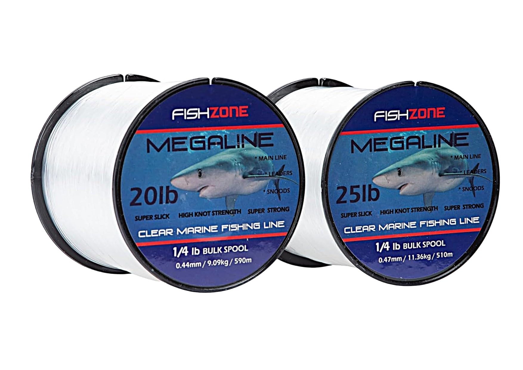 FISHZONE - 2 x MEGALINE 4oz Bulk Spools (0.35mm Dia) EXTRA MARINE Sea Fishing Line - Clear Mono - High Abrasion & Knot Strength - Bass Mackerel Cod Wrecking & Surf Casting (2 x 750m of 15lb / 6.81kg)