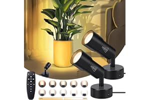 SOALJEYYY 2 Pack Spot Lights Indoor, 6W Up lights Indoor with 8° to 60° Zoomable Focus Head, Stepless Adjustable Color Temperature, Dimmable Remote and Timer, Uplighting for Home Plants Pictures Artwork