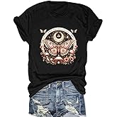 Women Vintage Moth T Shirts Mystical Moon Cottagecore Shirts Funny Witchy Graphic Tees Short Sleeve Tops