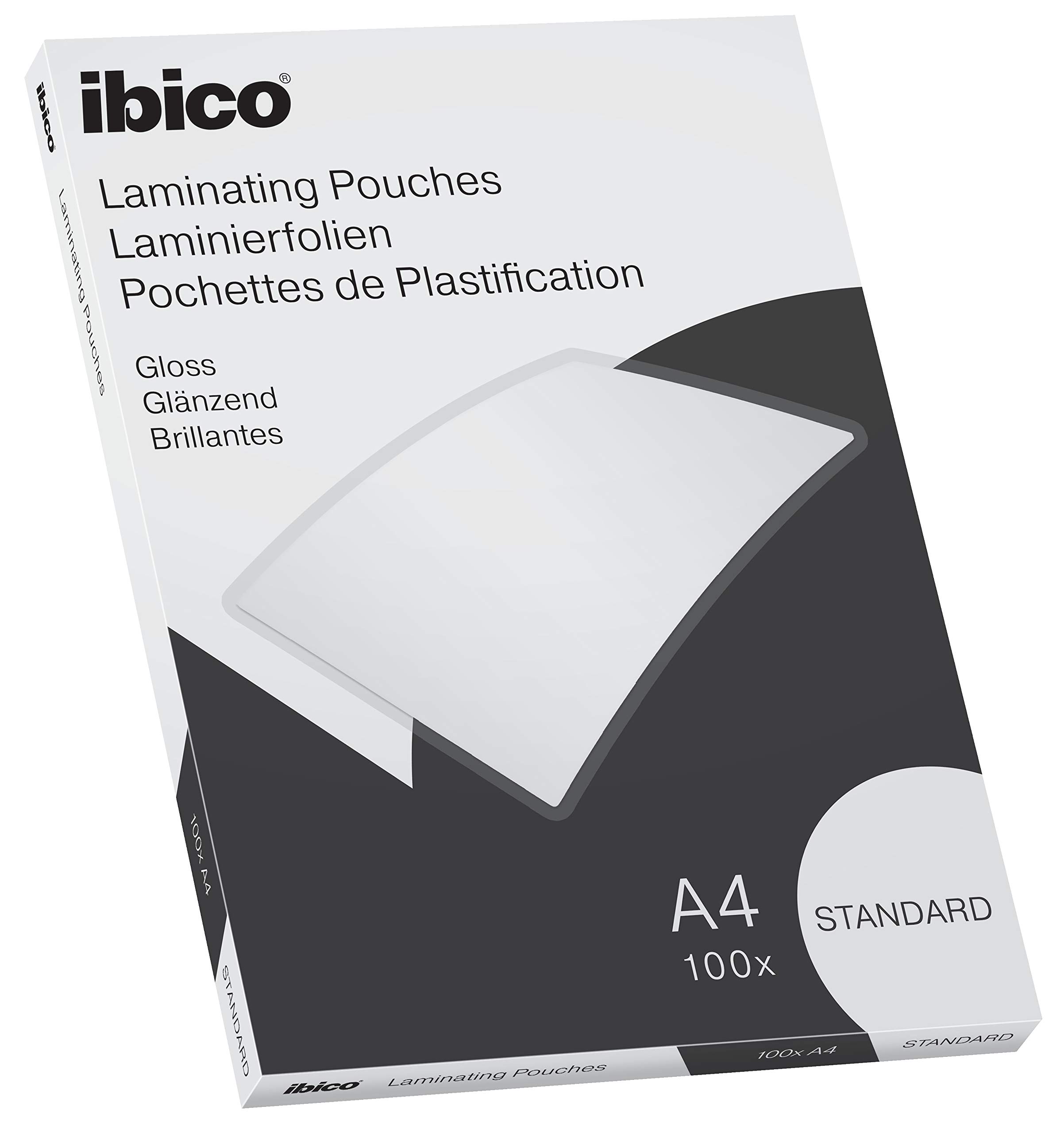 Ibico Basics A4 Laminating Pouches, Standard Weight, High Document Protection & Durability, Pack of 100, Gloss Finish, Crystal Clear, 627310