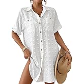 Bsubseach Swimsuit Coverup for Women Swiss Dot Bathing Suit Swimwear Button Down Beach Shirt Cover Up Resort Wear
