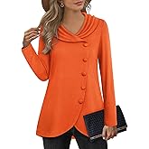 VALOLIA Womens Long Sleeve Tops Fall Winter Buttons Side Tulip Hem Lapel Pullover Sweatshirt