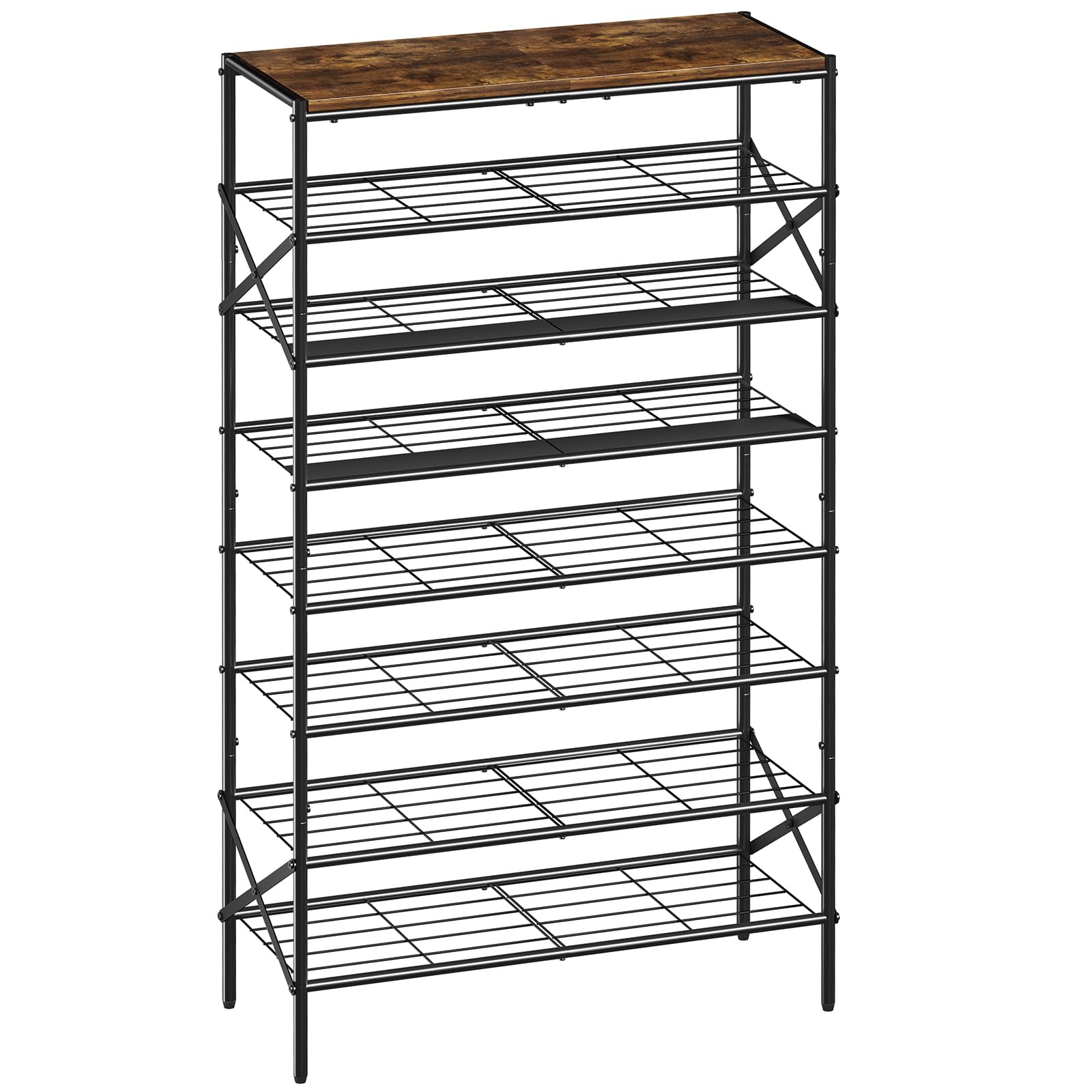 Photo 1 of UNITSTAGE 8-Tier Tall Shoe Rack Organizer Shoe Storage for Entryway 24-32 Pairs Metal Shoe Rack for Closet Heavy-Duty Shoe Rack with Wooden Top Shelf for Garage Rustic Brown