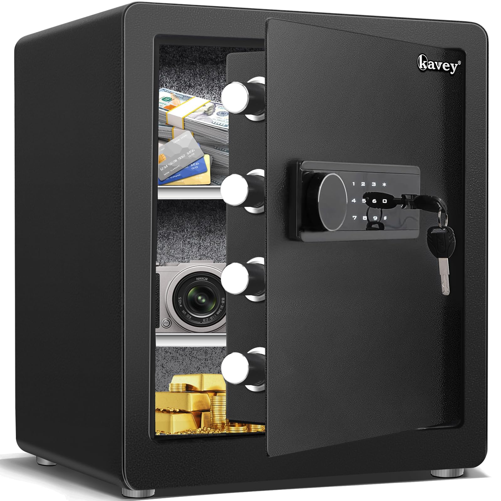 Photo 1 of Kavey 2.0 Cub Safe Box, Home Safe with Backlit Touch Screen Keypad and Dual Alarm System, Money Safe With Mute Function and LED Light, Safe for Home Hotel Office