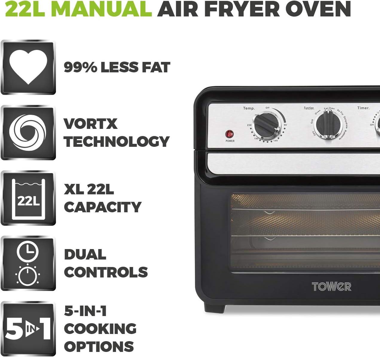 Tower T17058 Air Fryer Oven with Rapid Air Circulation and 60 Minutes
