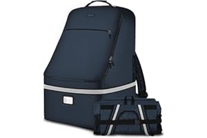 SINVICKO Car Seat Travel Bag,Padded Car Seats Backpack with Steel Cable Handle and Reflective Stripes, Large Durable Carseat Carrier Bag,Airport Gate Check Bag,Infant Seat Travel Bag with Shoulder Strap,Blue