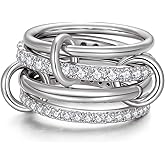 TLY Gold Silver Stackable Rings for Women Mixed Metal Interlocked Statement Ring Stack 14K Gold Plated Cubic Zirconia Fashion Two Tone Connected Bands Size 4-11 Valentines Day Jewelry gifts