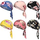Geyoga 6 Pcs Pre-Tied Head Scarves for Women, Slip-on Headscarf Turban Hat with Stretch Print Ruffle Chemo Head Headwraps