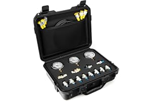 NICE-WON Hydraulic Pressure Test Kit，600bar /8700psi / 60mpa 3 Gauges 12 Tee Connectors 3 Test Hoses, Hydraulic Gauge Kit Sturdy Carrying Case