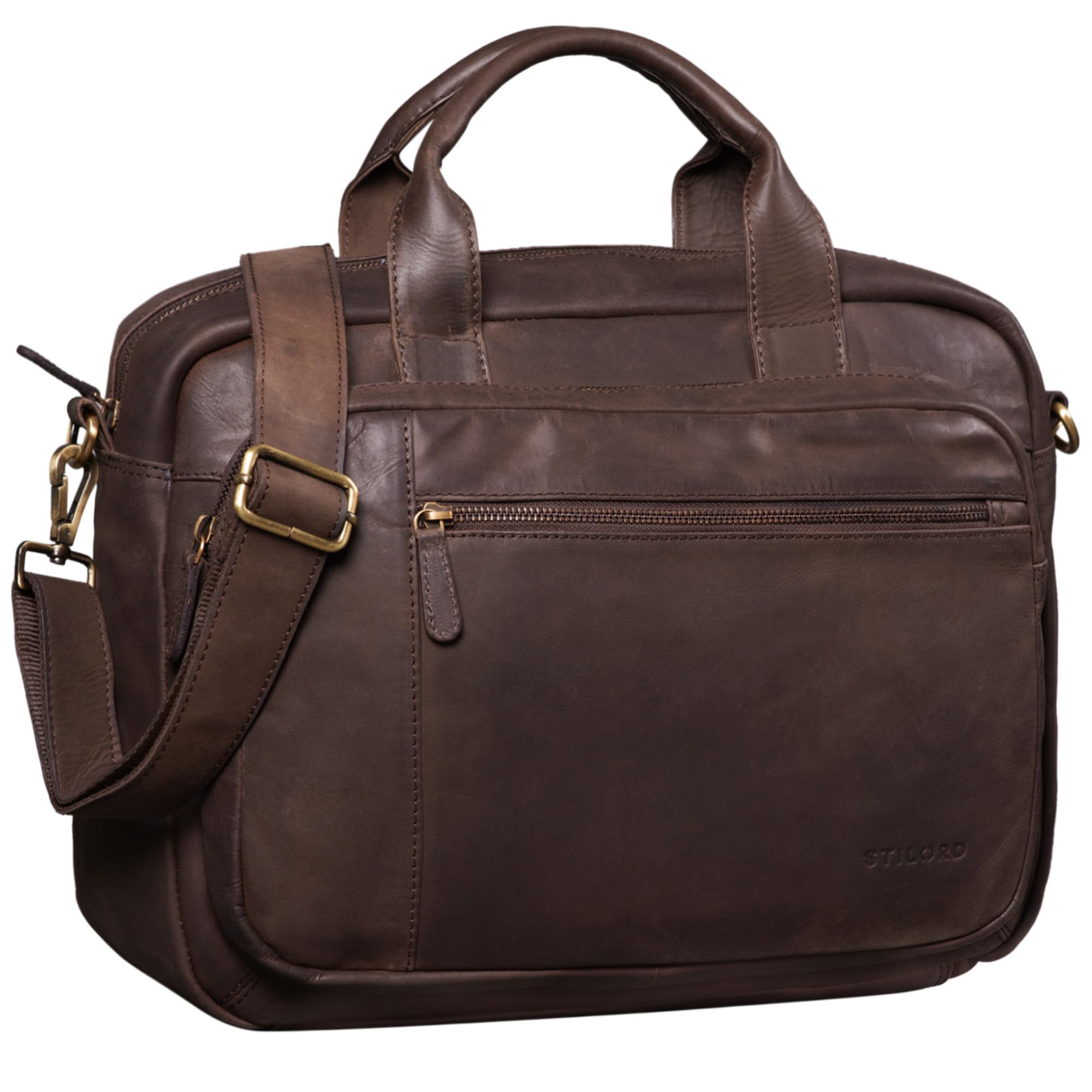 STILORD 'Joyce' Leather Satchel Bag Women Men Business Bag Vintage Portfolio for A4 Folder Laptop Bag 15,6 inch Office Bag in Genuine Leather, Colour:Flat Dark Brown