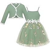 Toddler Tulle Dress and Cardigan Girl Strap Ribbed Tutu Dresses Long Sleeve Shrugs Casual Wear 2-6Y