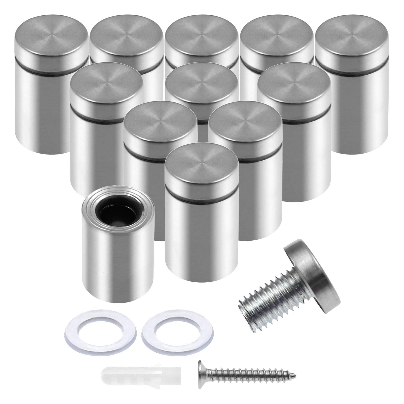 Luomorgo 12 Pcs 3/4" x 1.18" Stainless Steel Standoff Screws, Wall Sign Standoff Mounting Hardware Advertising Glass Standoff Nail for Hanging Acrylic Picture Frame, Silver