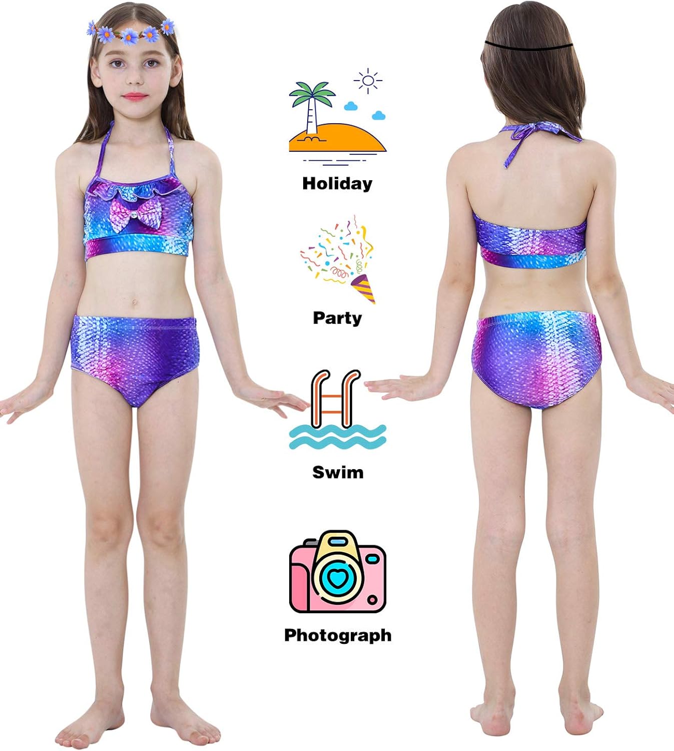 Newland 4 Pcs Girls Swimsuit Mermaid Tails for Swimming Princess Bikini Bathing Suit Set: Clothing