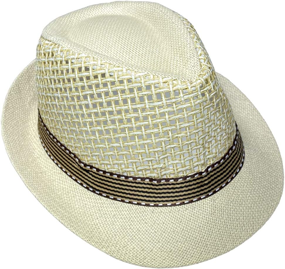 YiyiLaiUnisex Classic 20s Manhattan Straw Hollow Trilby Panama Fedora Hat Casual Jazz Cap Breathable Beach Sun