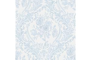 Ismoon Peel and Stick Wallpaper Vintage Floral Contact Paper Boho Watercolor Blue Damask Wallpaper Textured Removable Self Adhesive Vinyl Wall Paper for Bedroom, 17.3 in X 6.5 ft
