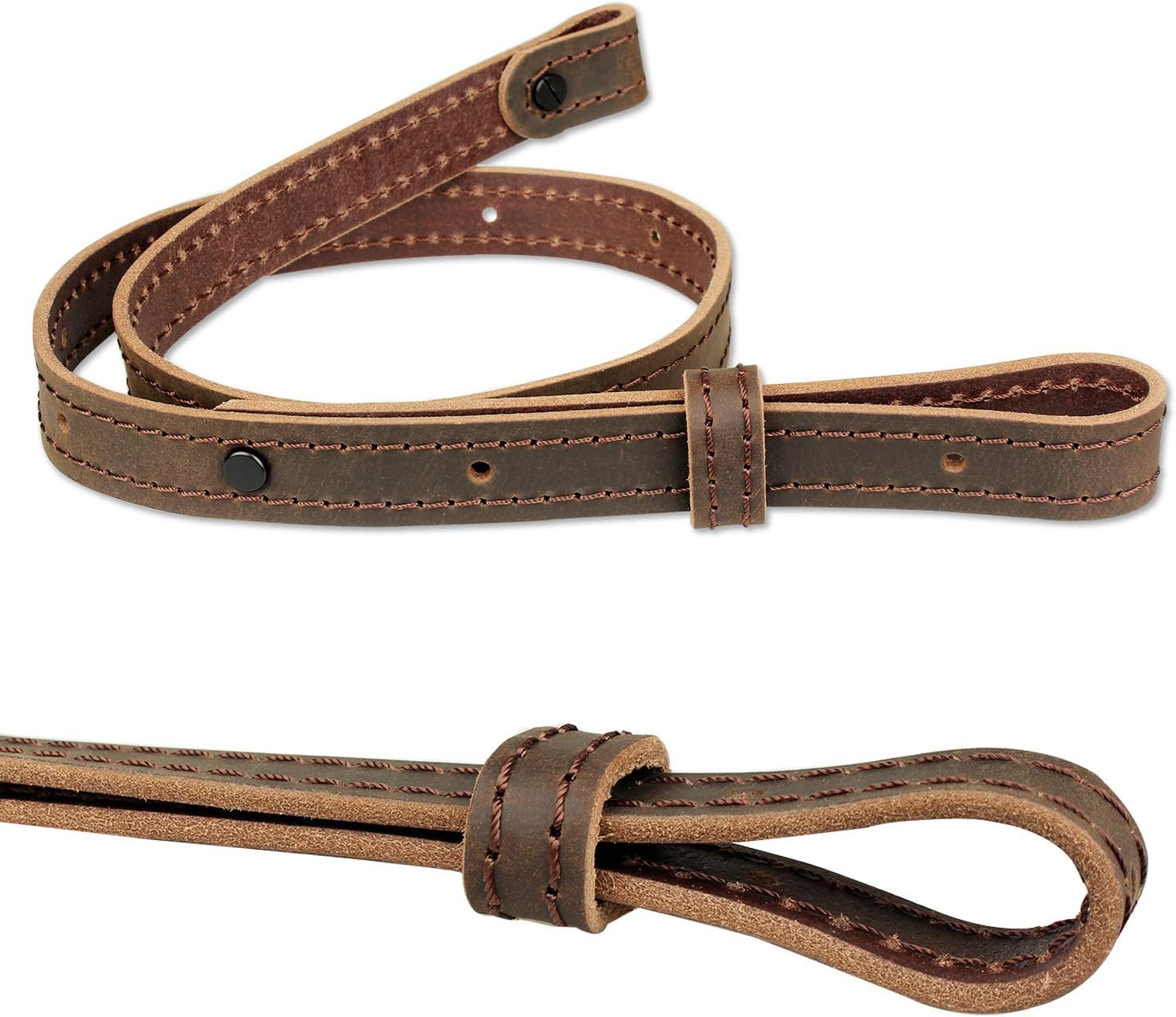 VIPMOON Gun Sling Strap, 2 Point Buffalo Hide Shotgun Leather Rifle Sling with Adjustable Cord Shoulder Carry Strap Crazy Horse Brown 1" Wide for Hunting,Outdoor, Sports,Tactical Molle