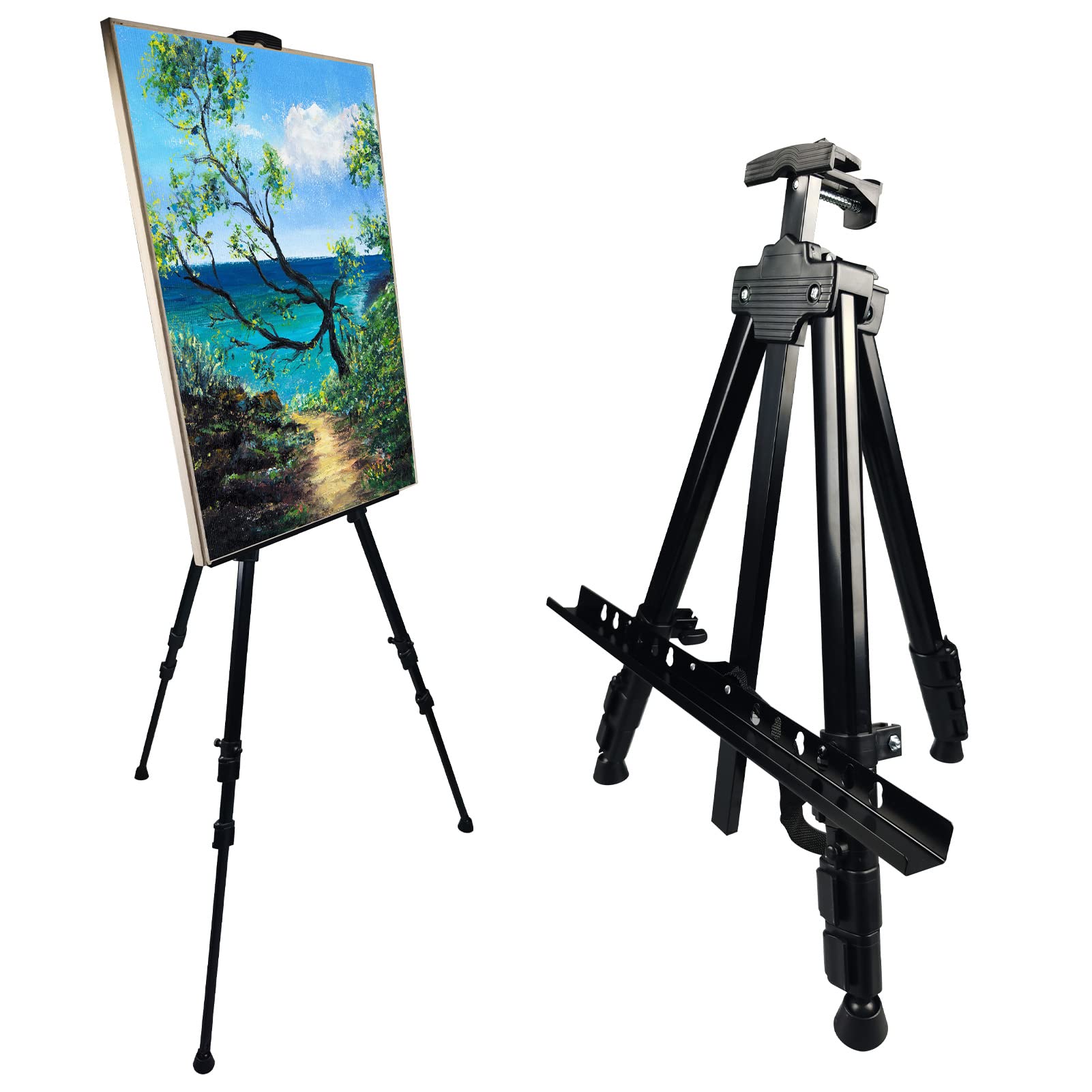 Photo 1 of Art Painting Display Artist Easel Stand,Ns Jymb Portable Metal Adjustable Easels for Painting Canvases Height from 17 to 66 Inch - Carry Bag for Table-Top/Floor Displaying and Wedding Signs - Black