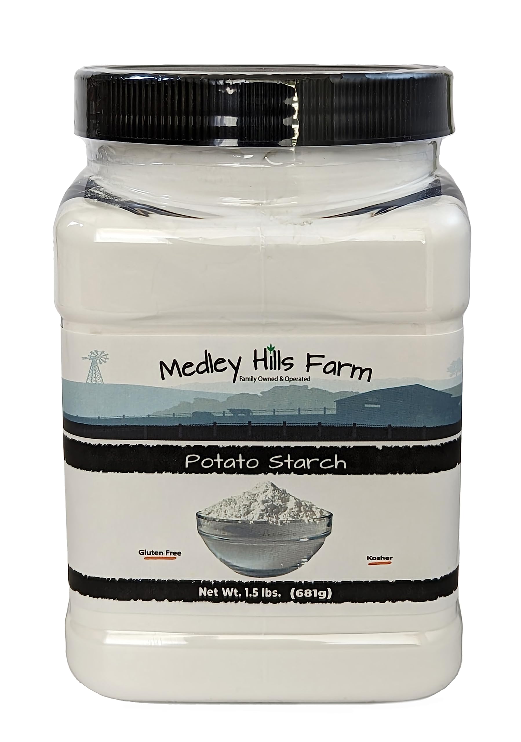 Potato starch gluten free by Medley hills farm 1.5 lbs. in Reusable Container - No Artificial Ingredients or Preservatives, Great for Thickening, Cooking and Baking - Gluten Free - Kosher