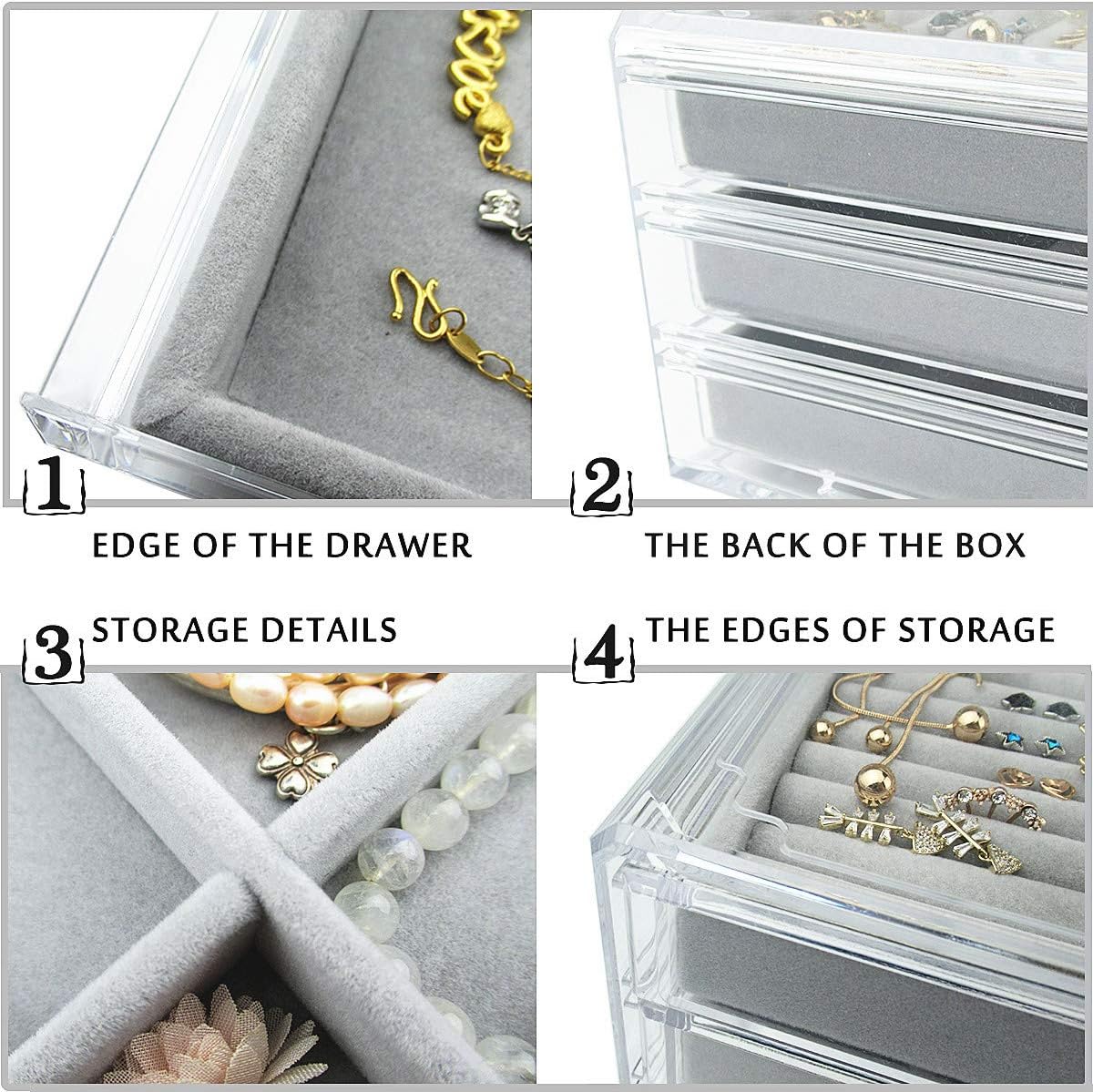 Acrylic Jewelry Box 3 Drawers, Velvet Jewellery Organizer, Earring Rings Necklaces Bracelets Display Case Gift for Women, Girls: Home Improvement