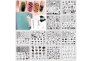 VNC 15Pcs Nail Stamping Plates Set 12pcs Nail Plates 1 nail art stamper 1scraper 1storage bag Nail Art plate Template Image Plate Stencil Set