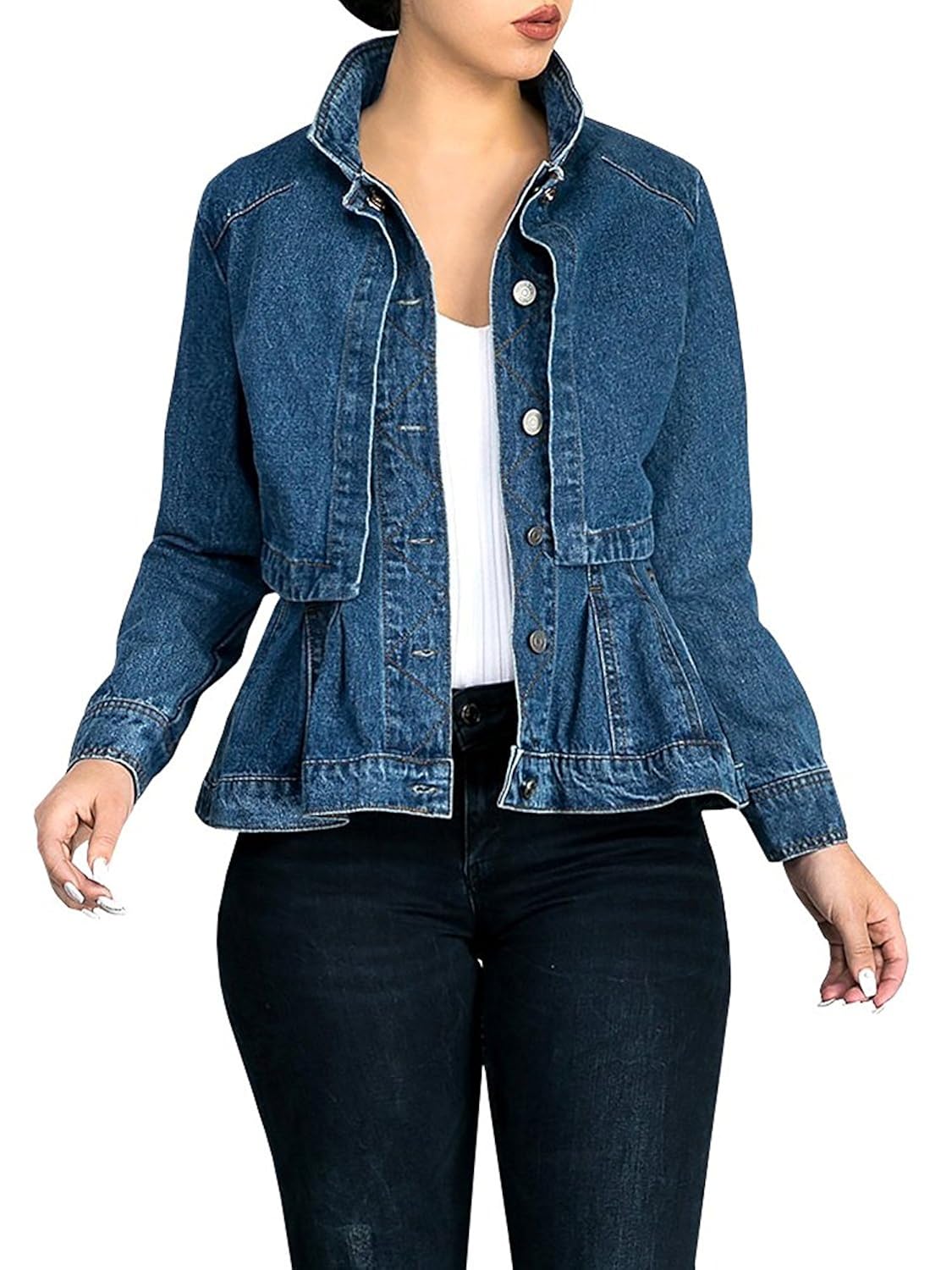 frill sleeve denim jacket