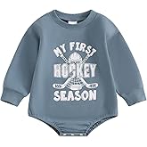 Nibbcoa Newborn Hockey Outfit Baby Boy Girl My First Hockey Season Bubble Romper Long Sleeve Jumpsuit Infant Winter Clothes