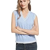 RefindWin Womens Sweater Vest Cable Knit Casual V Neck Ribbed Preppy Pullover Tops Sleeveless