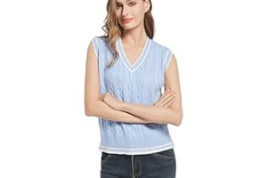 RefindWin Women's Casual V Neck Cable Knit Sweater Vest Solid Sleeveless Tank Tops Women Vest