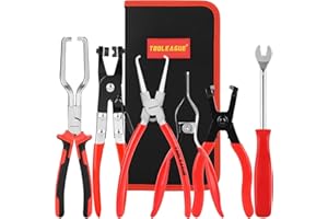 TOOLEAGUE Fuel Line Pliers Set 6Pcs, Hose Remover, 9" Fuel Filter Caliper, Hose Pipe Clamp Clip, Flat Hose Clamp Plier, 30 Degree Disconnect Pliers Set for Auto Maintenance with Storage Case