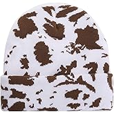 Cow Print Beanie Hats for Women Men Warm Knit Hat Animal Print Beanies Y2K Cap 2 Layers Winter Leopard Print Skull Cap