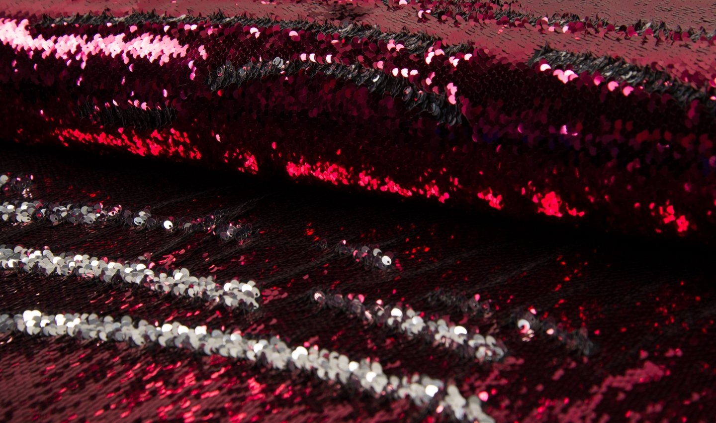 Two Toned Mermaid Fish Scale Sequin Fabric Material - Fuchsia Silver, 1Mtr - 140cm x 100cm
