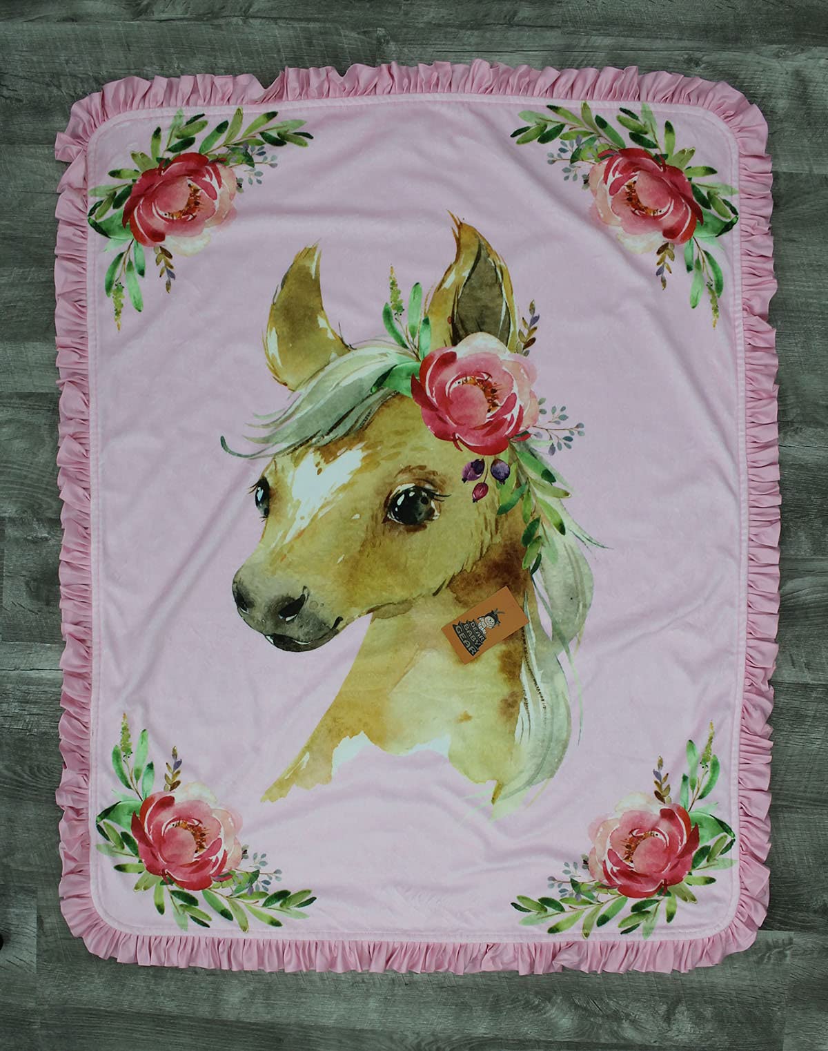 Dear Baby Gear Baby Blanket- Double Layer Blanket- Baby Blankets for Girls- Nursery Blanket for Baby Girl- Faux Quilt Soft Baby Blanket- Baby Horse with Roses Pink Print- 40x30