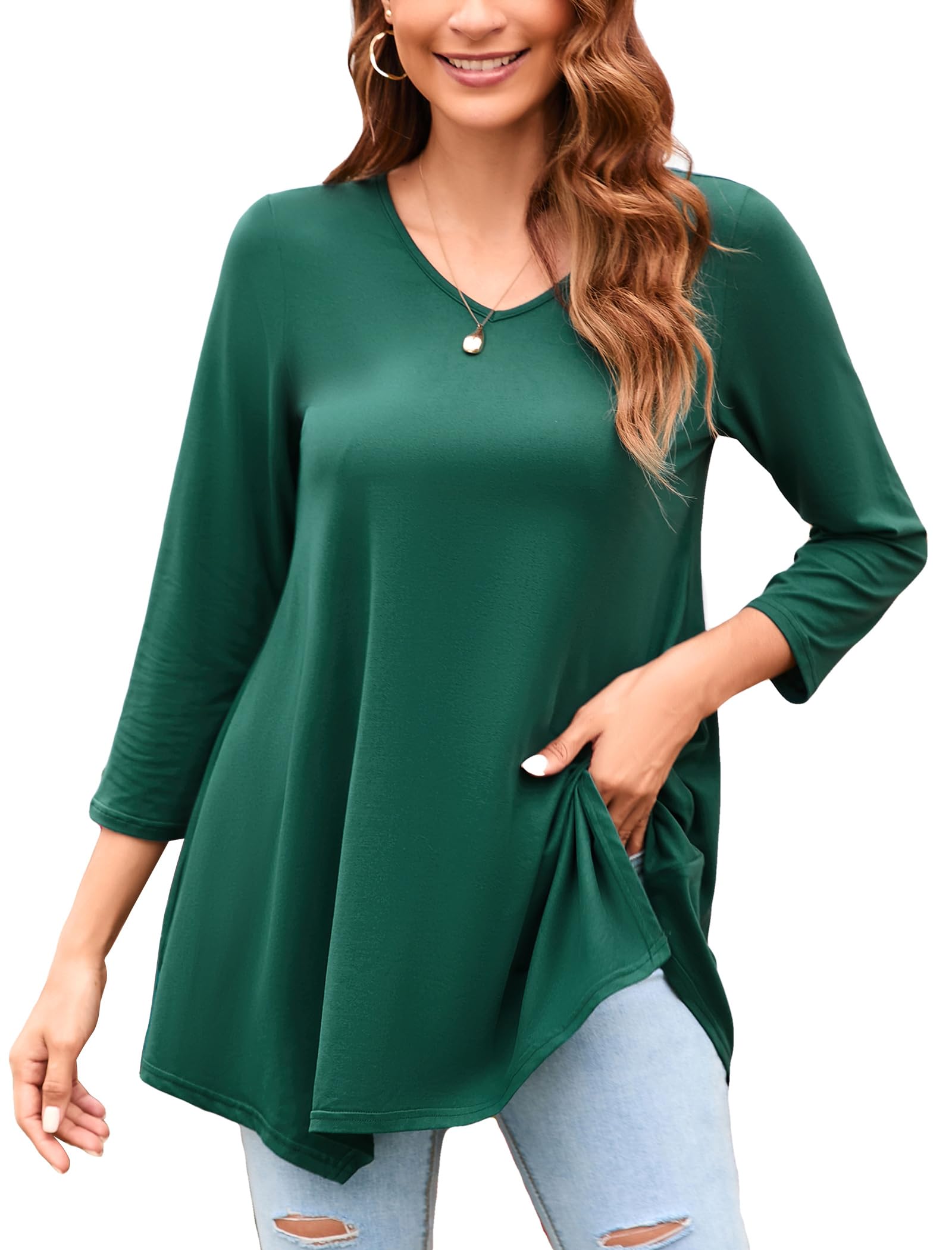 Photo 1 of ***MEDIUM*** ENMAIN Tunic Tops for Women Plus Size Summer Tops 3/4 Sleeve Tunics to Wear with Leggings Casual Dressy Ladies Blouses Loose Fit Solid Green T-Shirts