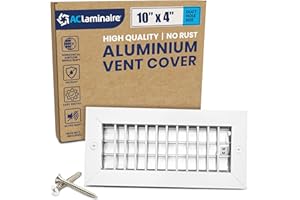 LAMINAIRE 10x4 Inch (Duct Opening) Aluminum Register Vent Cover – Adjustable HVAC Air Vent Wall Register Grille, Ceiling Vents, Return Air Grille with Multi-Shutter Damper – White Finish – 11.6" x 5.6" Face