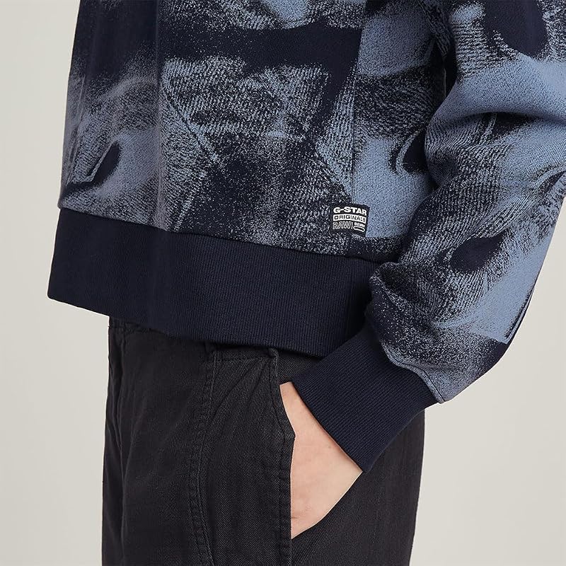 Donna Sprayed Letters Loose Hooded Sweater, Multicolore (osaka blue sprayed letters D26088-D325-H317), S