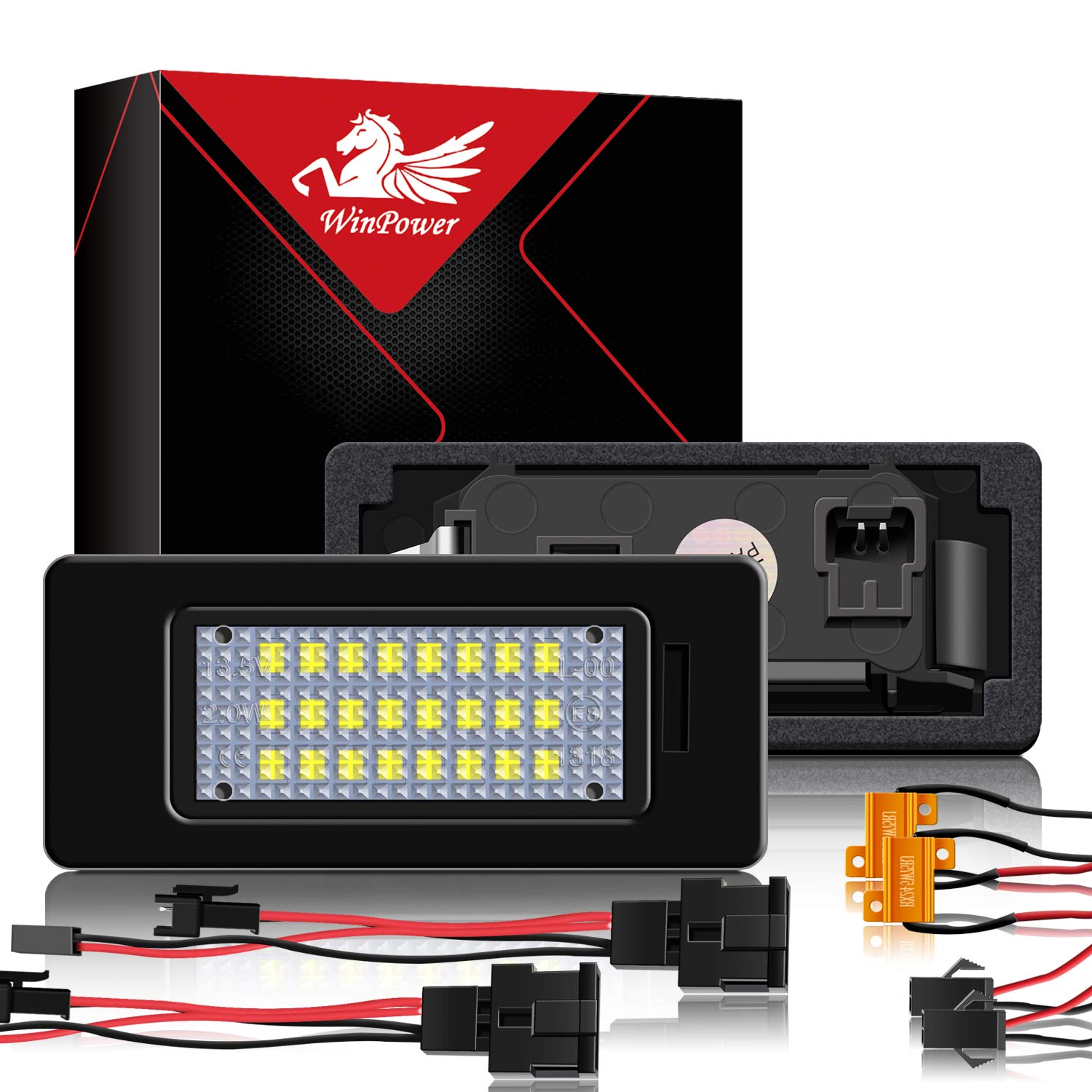 WinPower LED Number Plate Lights Assembly License Plate Lamps 6000K Compatible with Passat B6/B7 Variant Touareg2 7P5 Jetta6 Sharan2 7N Touran Facelift Golf 6/7 etc., 2Pcs