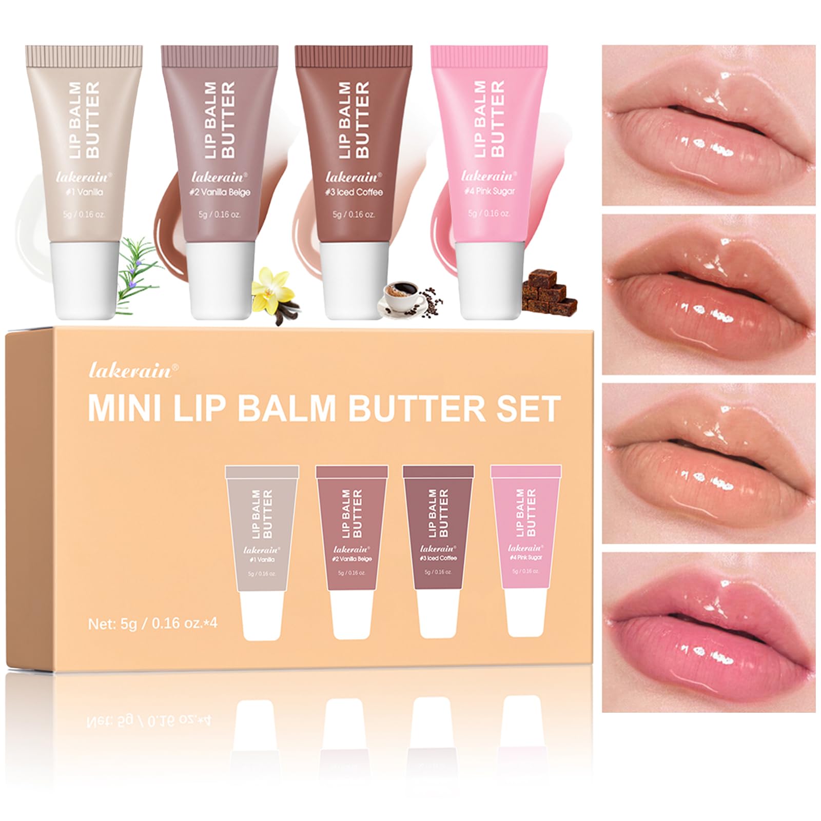 Photo 1 of 4Pcs Hydrating Lip Gloss Set, Mini Lip Butter Balm Pack, High Shine Glass Finish Lip Moisturizing Plumping Lip Gloss Shiny Jelly Liquid Lipstick for Women