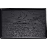 Solid Wood Serving Tray Rectangle Non-Slip Tea Coffee Snack Plate Food Meals Serving Tray with Raised Edges for Home Kitchen Restaurant(11.8x7.9x0.8, Black)