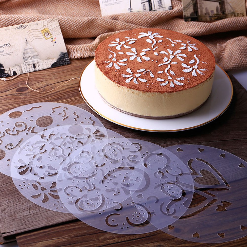 4 Pieces Cake Stencils with Elegant Flower Patterns (7.87 inch)