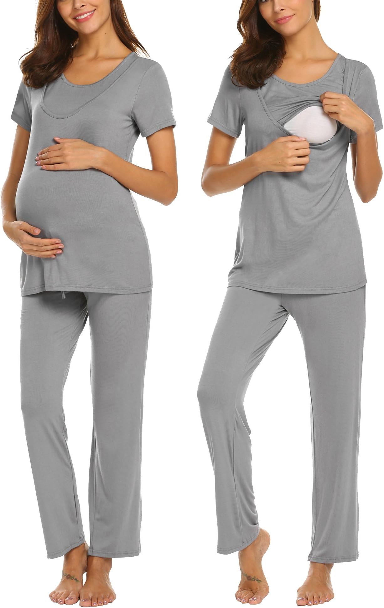 MAXMODA Cotton Nursing/Labor/Delivery Maternity Pajamas Set for Hospital Home, Basic Nursing Shirts, Pregnancy Pants